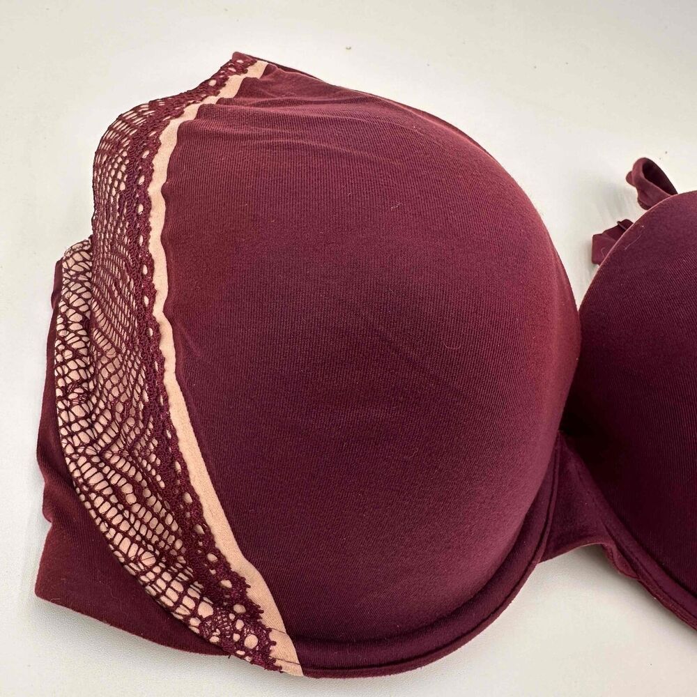 Victoria's Secret Body By Victoria Lined Perfect Coverage Burgundy Bra 34DDD - Picture 2 of 7